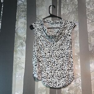 Halogen Black and White Cap Sleeve Blouse with Peter Pan Collar